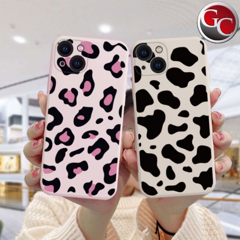 Soft Case TPU Motif Sapi Cream/ Leopard Pink Untuk iPhone 13 12 11 X Xs Xr Xs Max 6 7 8 6+ 7+ SE
