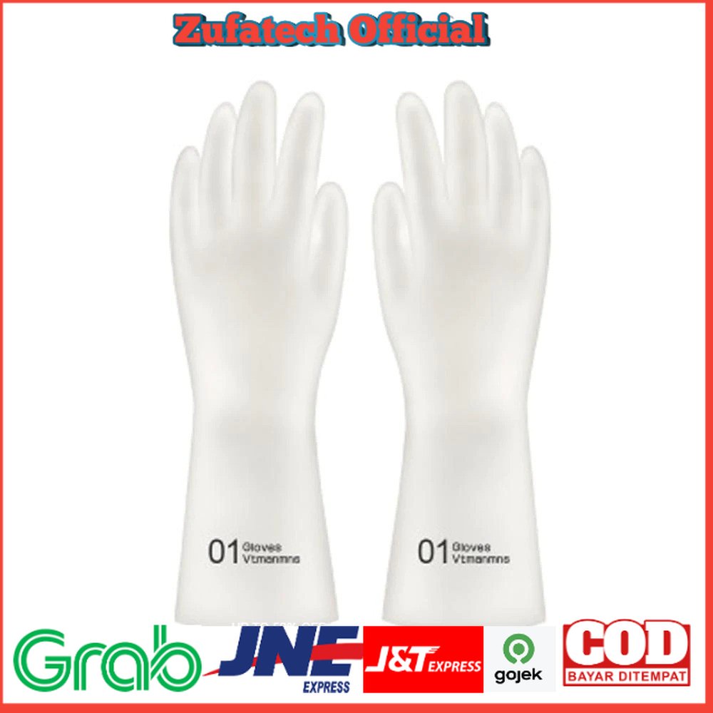 VTMANMNS  Sarung Tangan Karet Cuci Piring Dishwasher Cleaning Gloves Size S/M/L - White