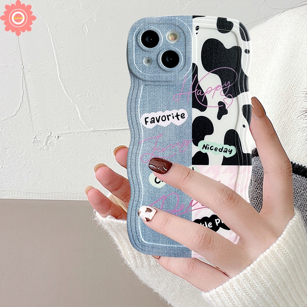 Casing Motif Sapi Leopard Untuk Samsung A04s A12 A14 A50 A13 A04E A32 A21s A53 A52 A50s A22 A52s A23 A04 A03s A11 A33 A02s A31 A30s A20 A51 Motif Denim Splicing Tepi Bergelombang Soft Case