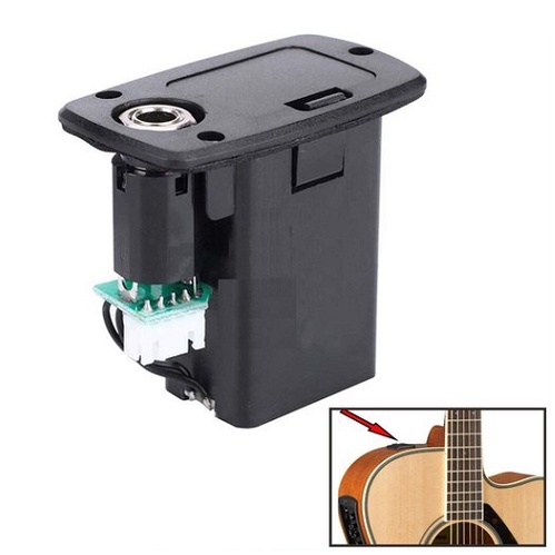 Holder Box Battery Pickup Bass Gitar Aktif Akustik Kotak Baterai 9V Case Cover 4 Pin + Jack Output Akai