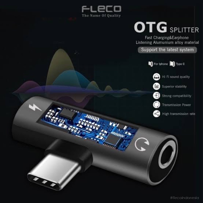 [Fleco]Spliter Otg Type C Sambungan Jack Audio 3.5 Spliter Type C