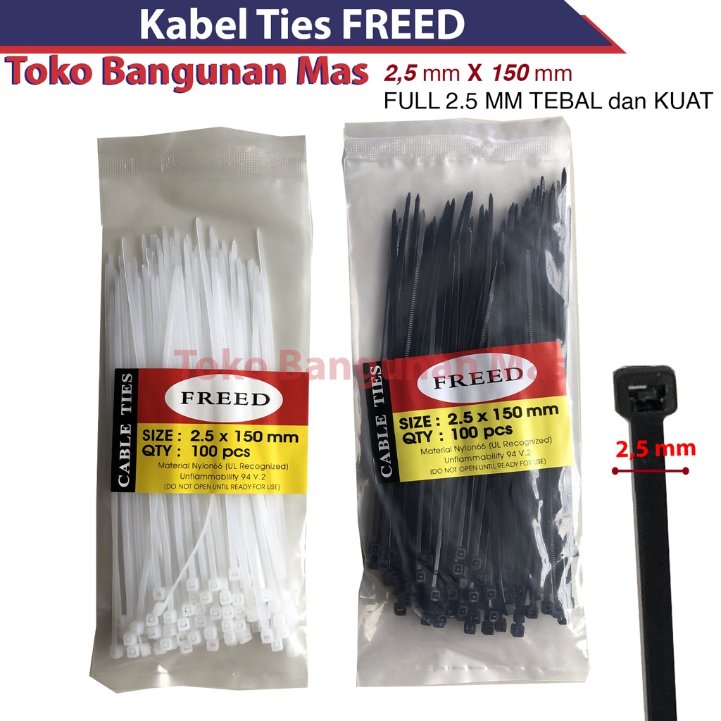 

Kabel Ties Freed 2.5 x 150 mm Cable Tie Hitam Putih Kabel Tis Freed