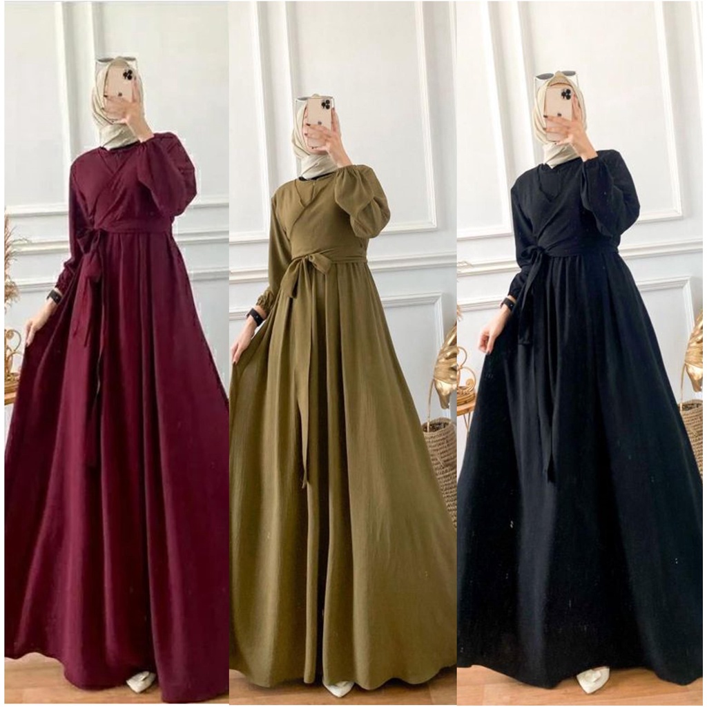 Gamis Muslimah Terbaru Terlaris Kekinian Aleta Gown Crinkle Airflow