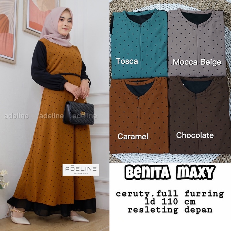 Benita Polka Maxy LD110 - Gamis Ceruty Full Furing Babydoll Premium / Bonita Maxy Serra Dress / 516-7100
