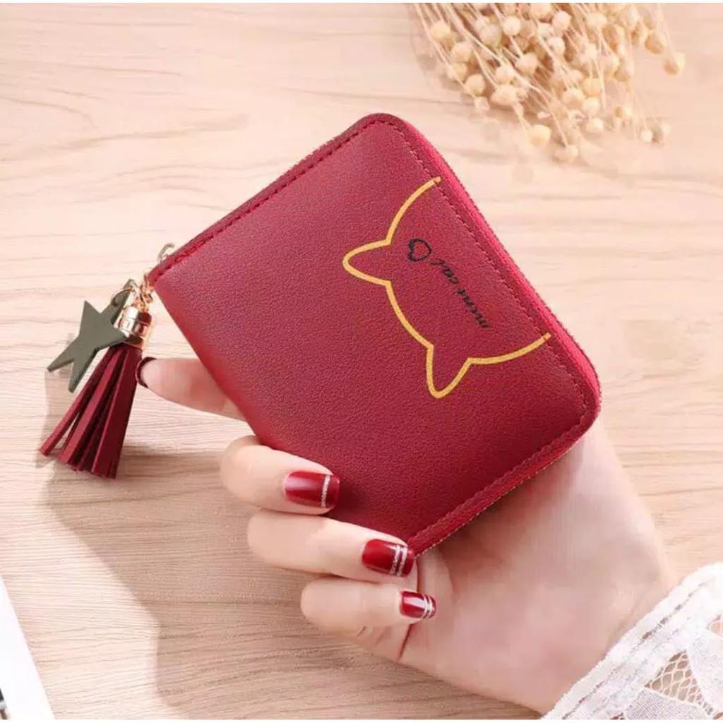 MJS 057 - Dompet Lipat Mini Cat Restfully Dompet Wanita Wallet Dompet Koin Dompet Kartu Tipis Import Korea Fashion