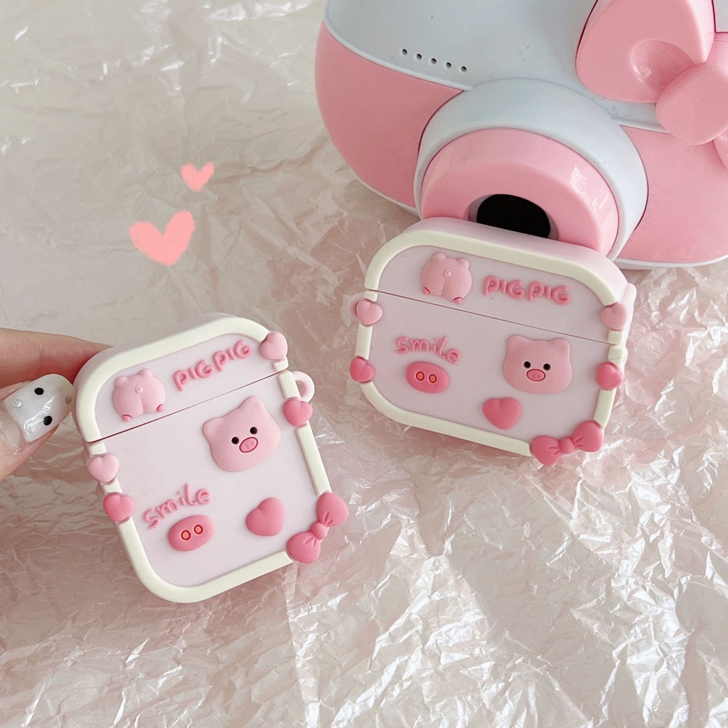 INPODS 3d Pink Pig Persegi Berbentuk Kartun Lucu Bluetooth Earphone Case Cover Untuk Airpods1 2 3 Pro Airpods3 I12 i13 Inpods12 13 Pro