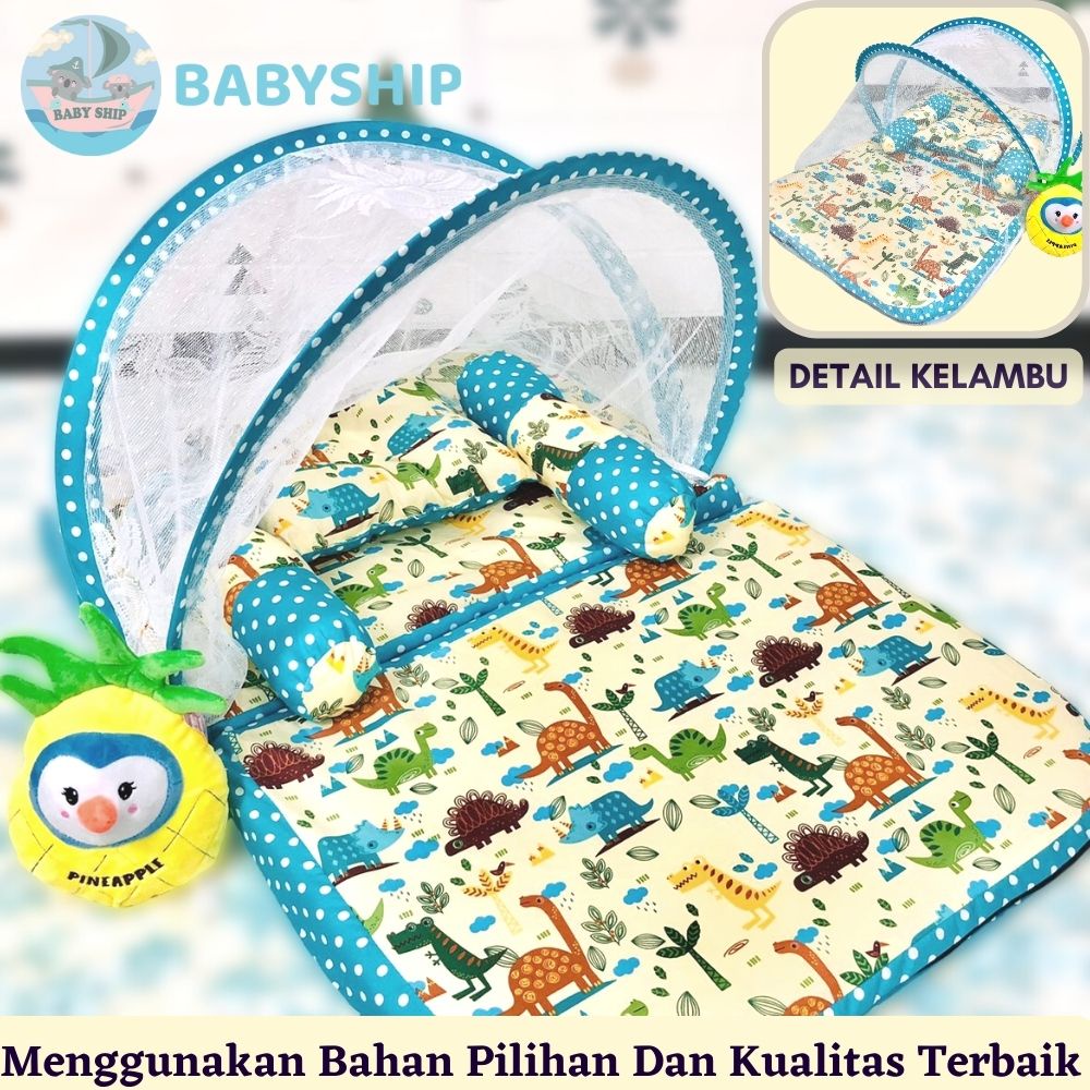 Kasur Bayi Kelambu Lipat / Tempat Tidur Bayi Lipat - Set Bantal Guling Free Tas Mika