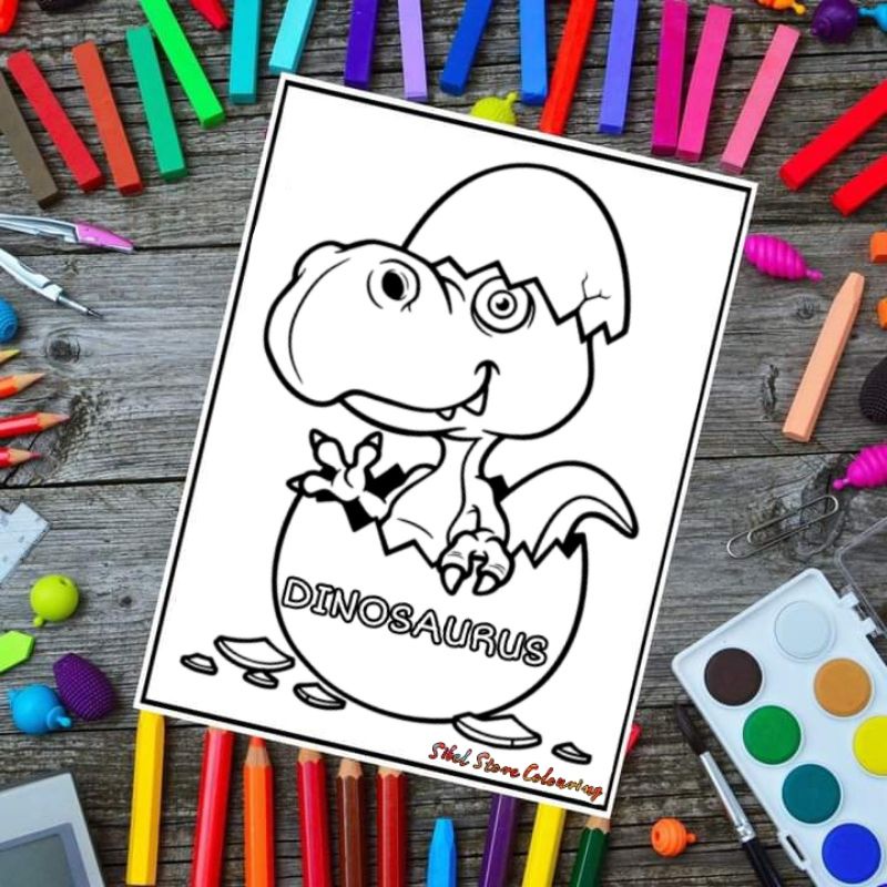 Kertas Mewarnai Gambar Anak Tema Dinosaurus 02 / Kertas Gambar (10 Lembar Gambar)