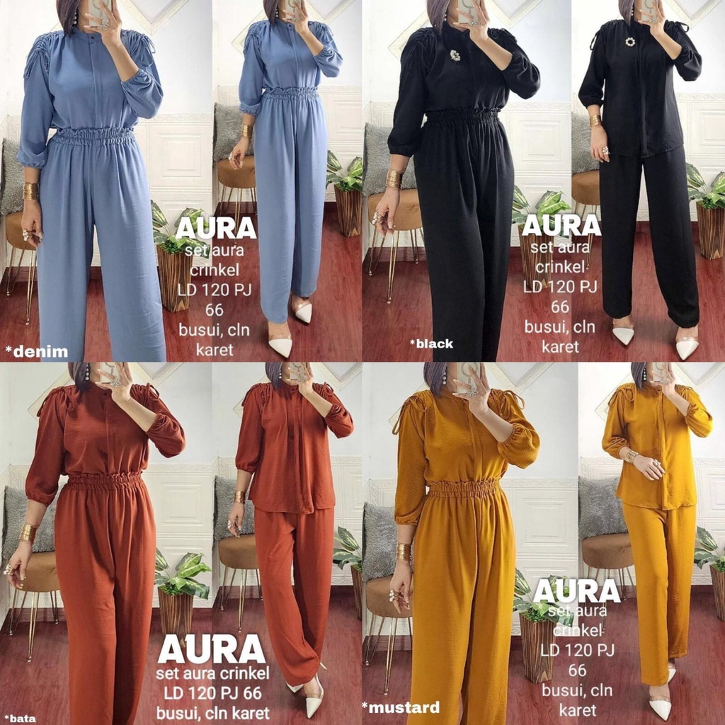 Raura one set celana wanita setcel crinkle terbaru setelan wanita lengan panjang