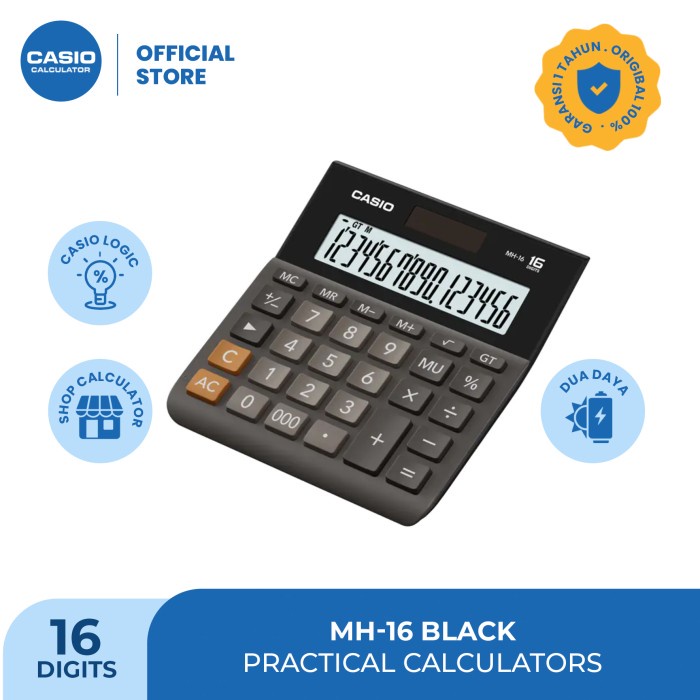 

PRODUK TERBATAS Casio Wide H Series Calculator MH-16 Black