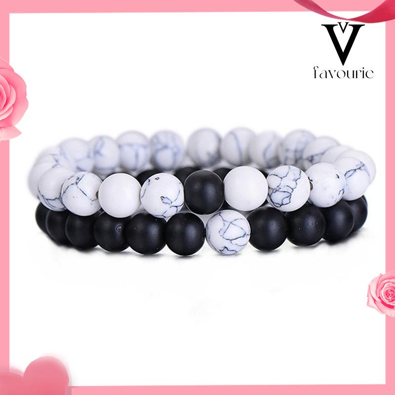 COD2Pcs/Set Couple Gelang Hitam Onyx Fashion Retro Vintage Gaya Couple Bracelets-FA