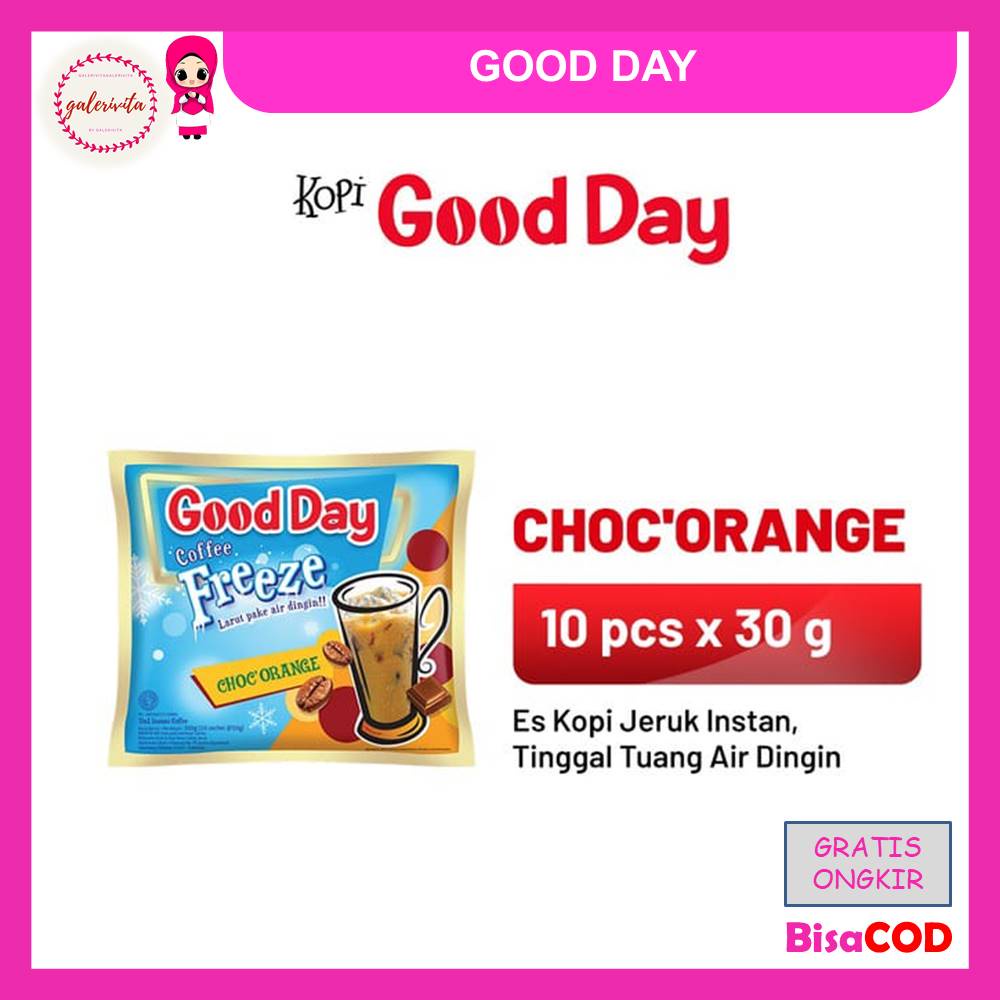 

Good Day Coffee Freeze Choc'O'Range 1 Pack ( Isi 10 Pcs x 30 Gram )