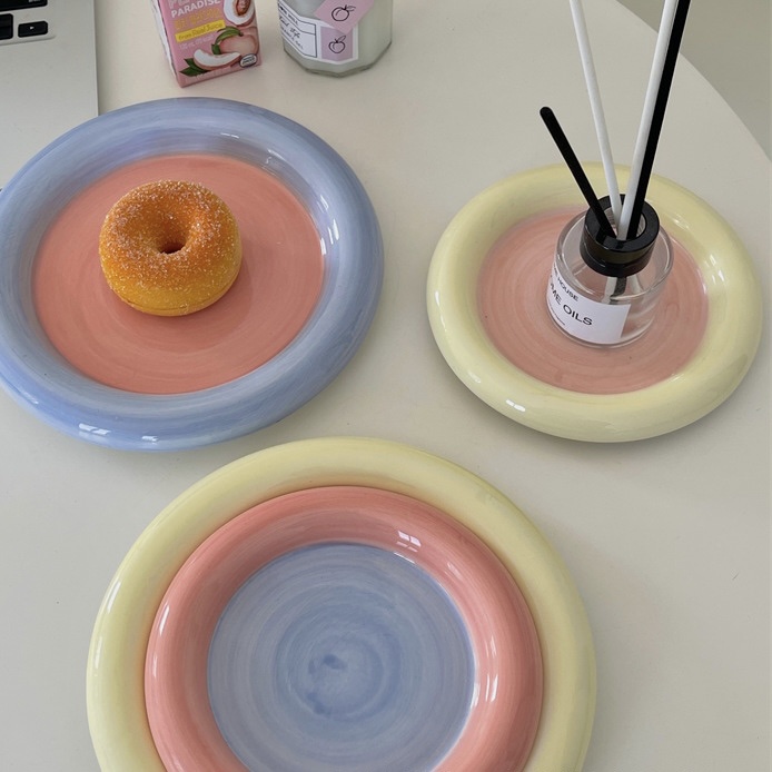 Piring Keramik Unik / Korean Aestethic Plate / Piring Keramik Kombinasi Dua Warna / Piring Estetik G