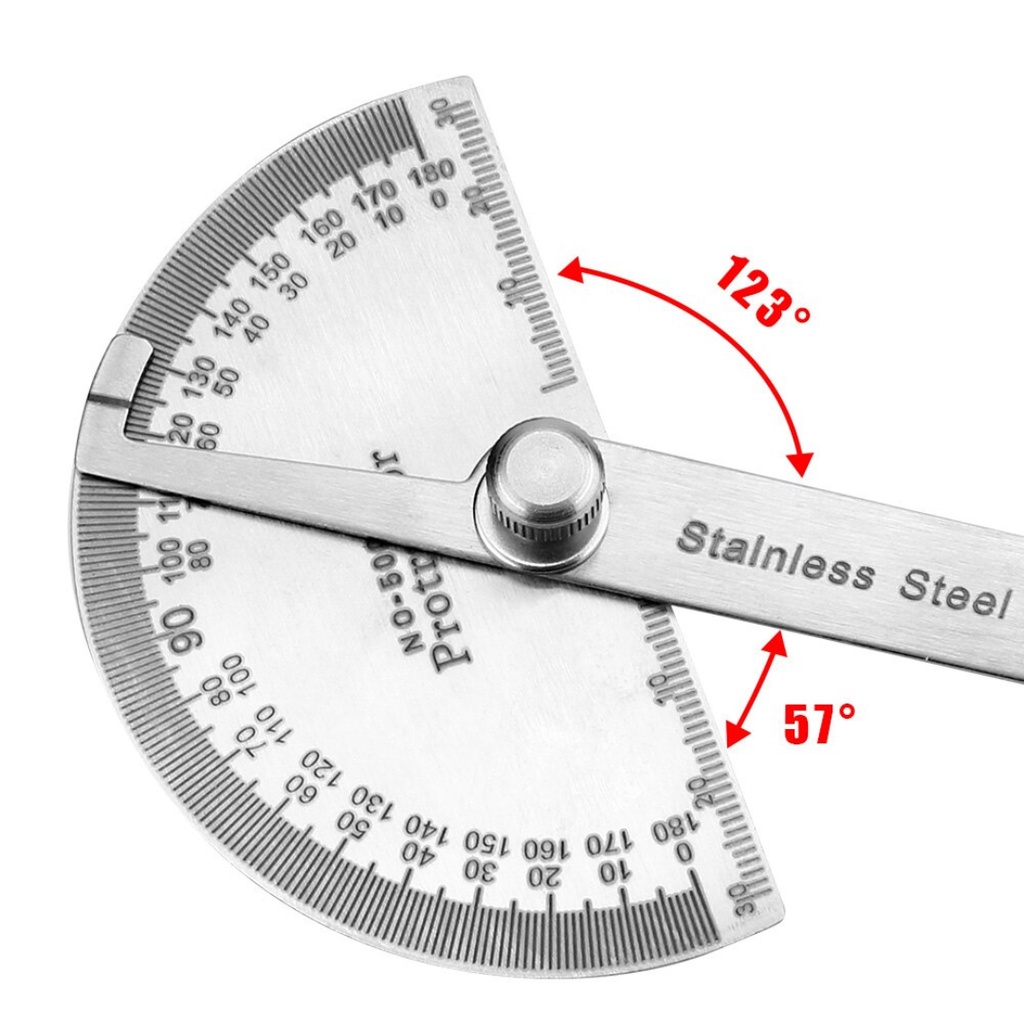 Penggaris Busur 180° Derajat Bahan Stainless Steel Goniometer Alat Ukur Sudut