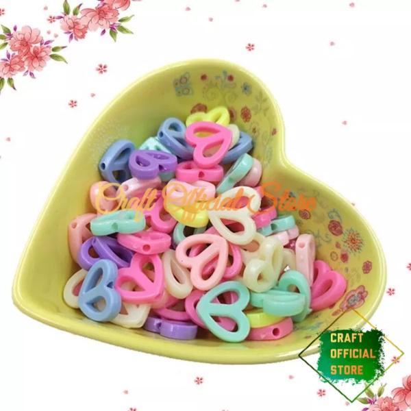 25 Pcs Manik Mote Pastel Motif Love Belah