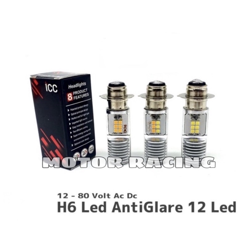 Bohlam Led Motor H6 Led AntiGlare 12 Led AC DC Lampu Utama 12 Titik Universal Semua Motor