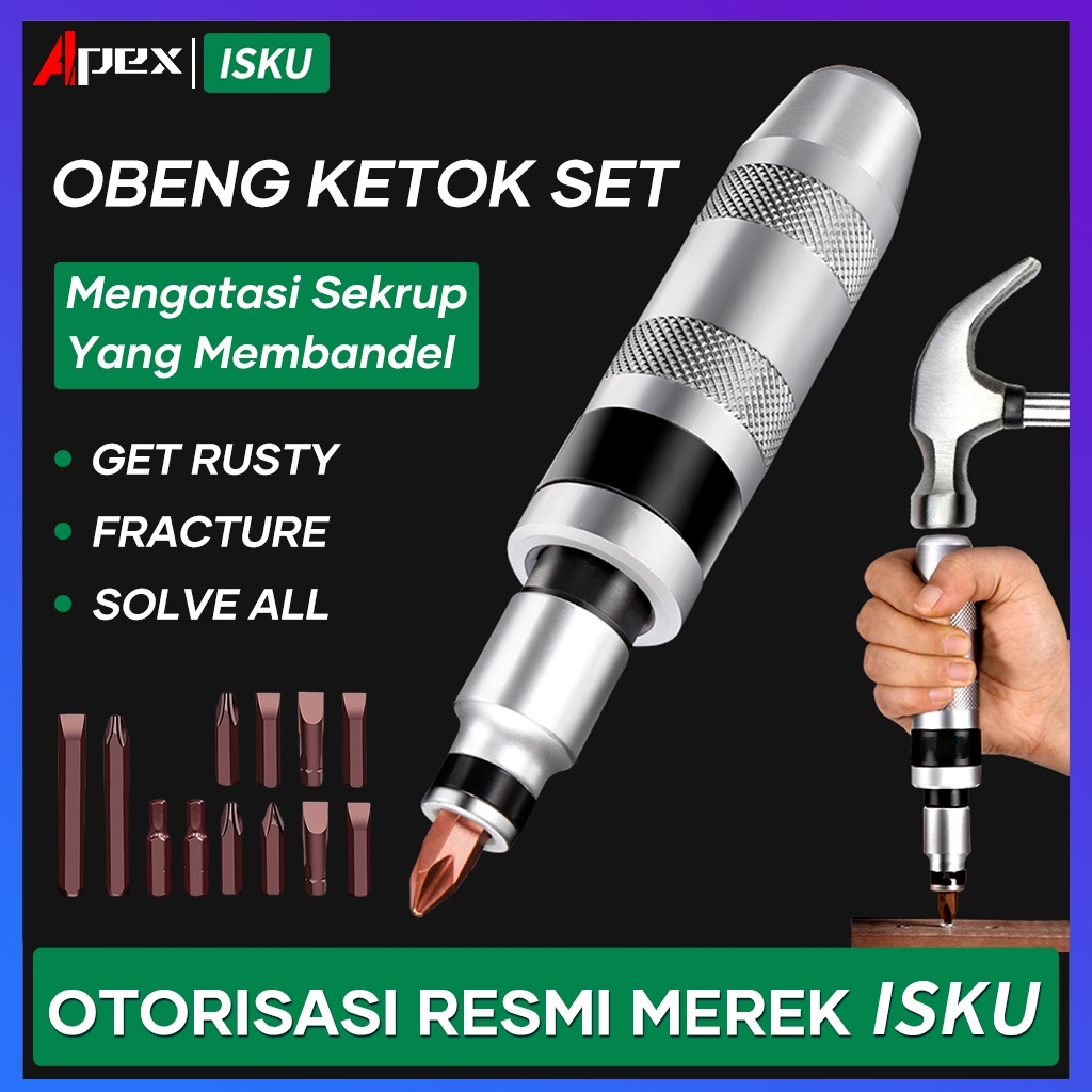 ISKU Obeng ketok set 13 pcs Impact Driver Perkakas /Obeng getok putar tool set