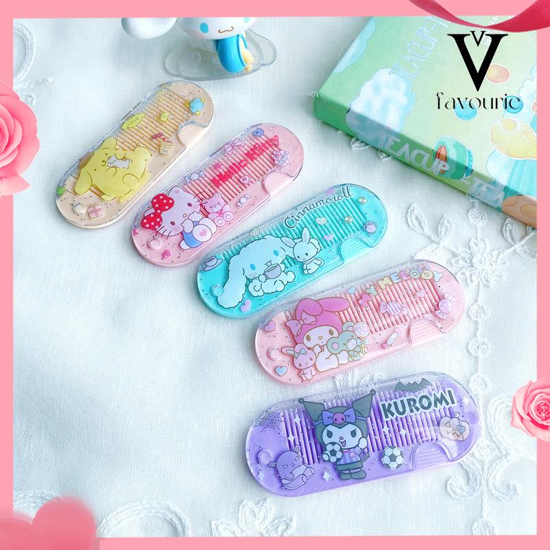 CODSisir Kecil Plastik  Kartun Lucu Lipat Portabel Sisir Poni  Kuromi Melody Cinnamoroll Kitty-FA