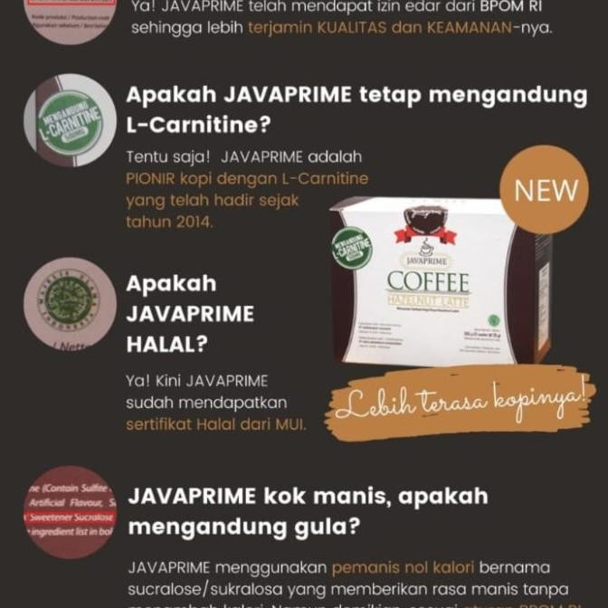 (Bonus Shaker Min 3 Pcs) Java prime coffee Hazelnut Latte box 12 sachet @25 gram (Kemasan Baru)