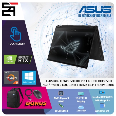 Asus ROG Flow GV301RE 2IN1 Touch RTX3050TI-4GB Ryzen 9 6900 16GB 1TB SSD W10 13.4&quot; FHD IPS 120Hz WUXGA