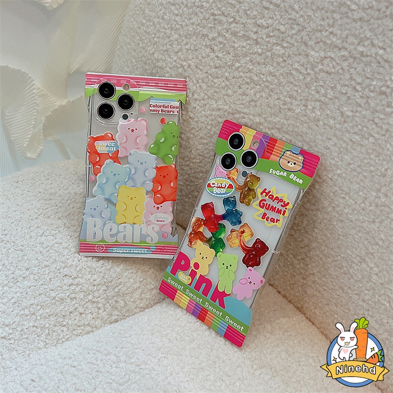 IPHONE Casing Kompatibel Untuk Iphone14 13 12 11 Pro Max X Xr Xs Max8 7 6 6s Plus SE Bear Soft Candy Color Phone Case Pelindung Lensa Kamera Shockproof Silikon Soft Case Cover Pelindung