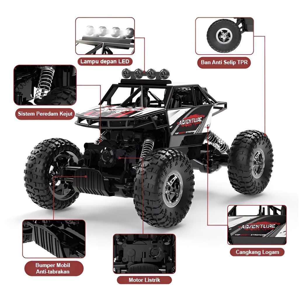 Mobil RC Rock Crawler Kuat 1:14 Metal | Mainan Anak Laki Laki Mobil Mobilan Remote Control | Kado Ulang Tahun Anak Cowok