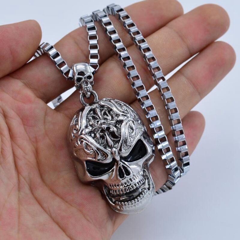 Gothic Punk Liontin Untuk Pria Retro Tengkorak Setan Laki-Laki Kematian Unik Tanduk Kalung Liontin Halloween Hadiah