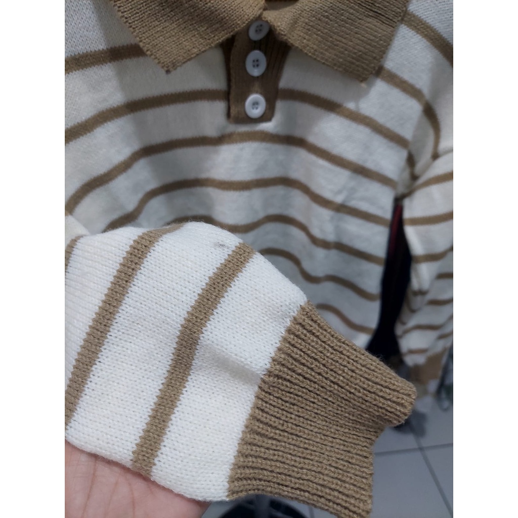 INEZ Top Knit rajut Stripe Blouse Polo