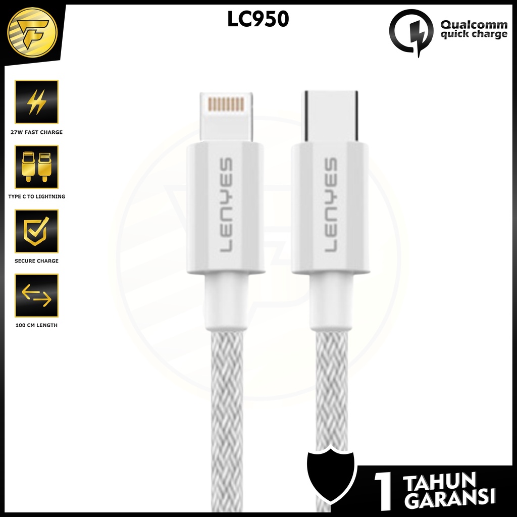 LENYES LC950 kabel data PD 27W FAST CHARGING QC 3.0A Type C to Lightning iphone Kabel charger Nylon 1meter cas original