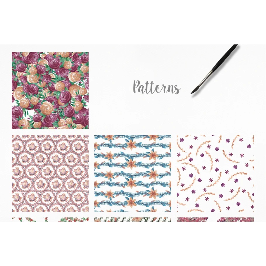 Watercolor frames, patterns, animals