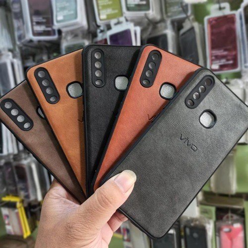 Luxury Leather Case Vivo Y01/Y1S/Y12S/Y19/Y20/Y20I/Y20S/Y31/Y53S/Y71/Y75 with Logo Softcase Kulit Sintetis Premium