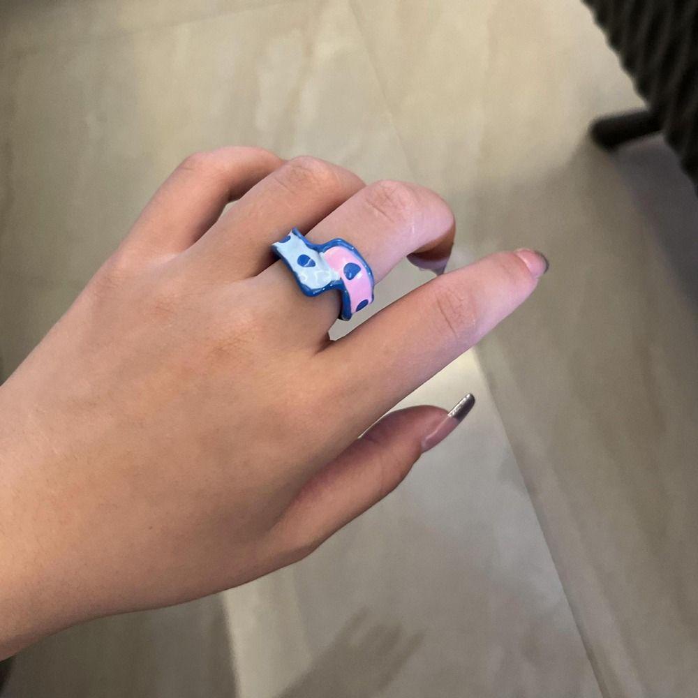 Mxbeauty Cincin Wanita Halus Dapat Disesuaikan Sederhana Y2K Stripe Niche Desain Proses Tetesan Minyak Ins Gaya Polkadot Gaya Korea Ring