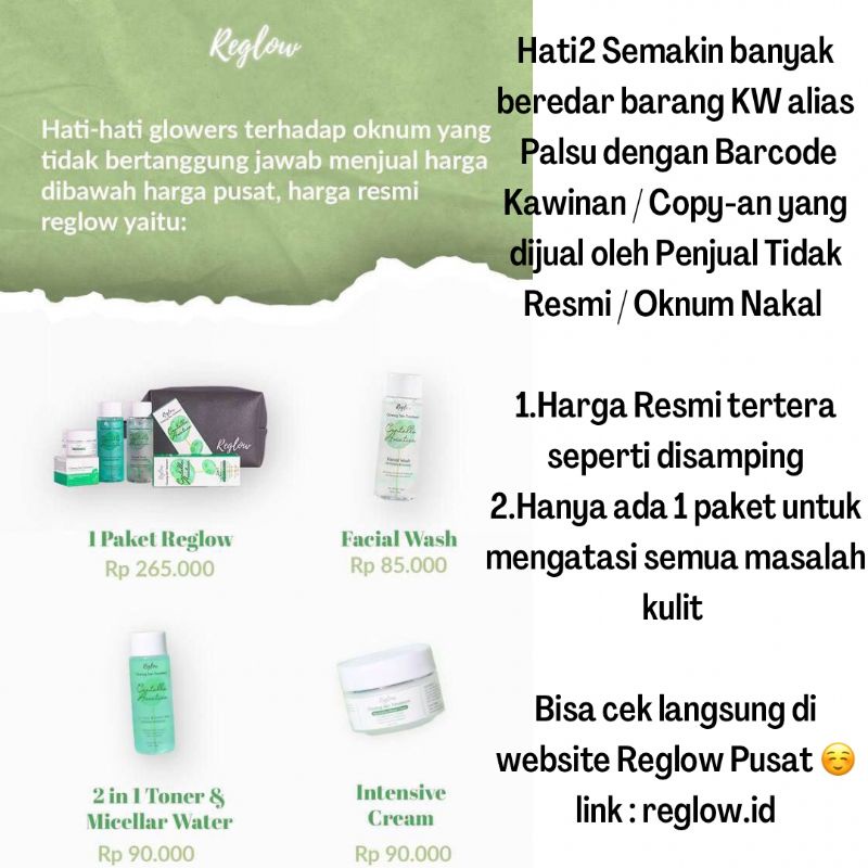 [Bisa COD] Paket 3 in 1 Reglow Skin Treatment Skincare Sheetmask Cream Krim Toner Facial Wash