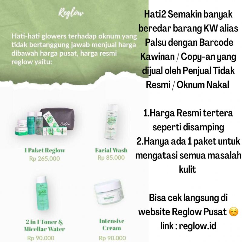 [Bisa COD] Paket 3 in 1 Reglow Skin Treatment Skincare Sheetmask Cream Krim Toner Facial Wash