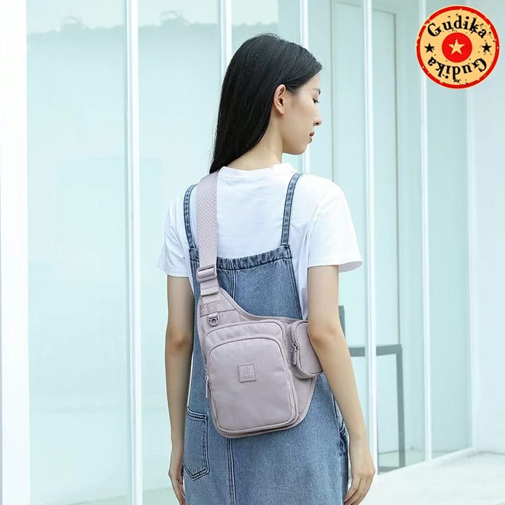 GUDIKA 5213 - Tas Waistbag Wanita Kekinian Import Original Terbaru Bahan Nilon Waterproof Anti Air Sling Bag Premium Korea bisa muat banyak barang banyak slot kocek terlaris - tas wanita - tas cewek - tas kerja - tas pinggang - gudika bag - tas gudika