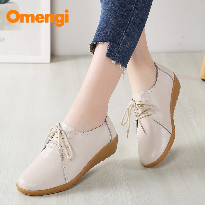 Omengi Sepatu Flat Wanita Sepatu Kerja Wanita Kulit Flat shoes Hitam