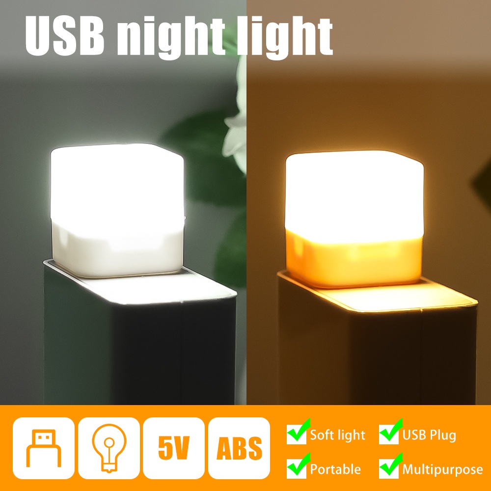 [Harga Grosir] Lampu Colokan USB Kamar Lampu Malam Hias Baca Pelindung Mata Lampu Portable Hemat Energi Lampu Persegi Kecil