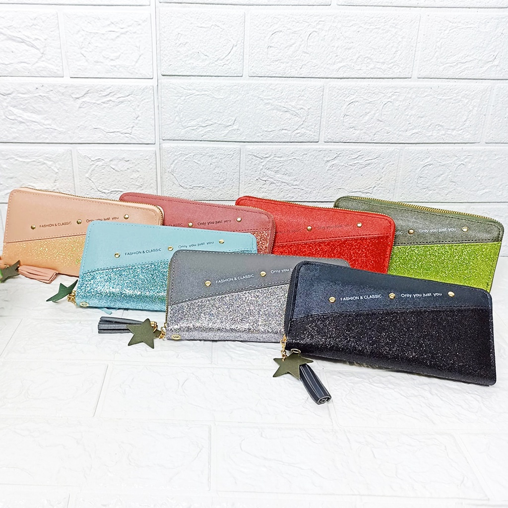 Dompet Panjang Wanita Zipper Fashion Korea Style Dompet Clutch Cewek 1 Resleting PU Multifungsi Satu7an D82