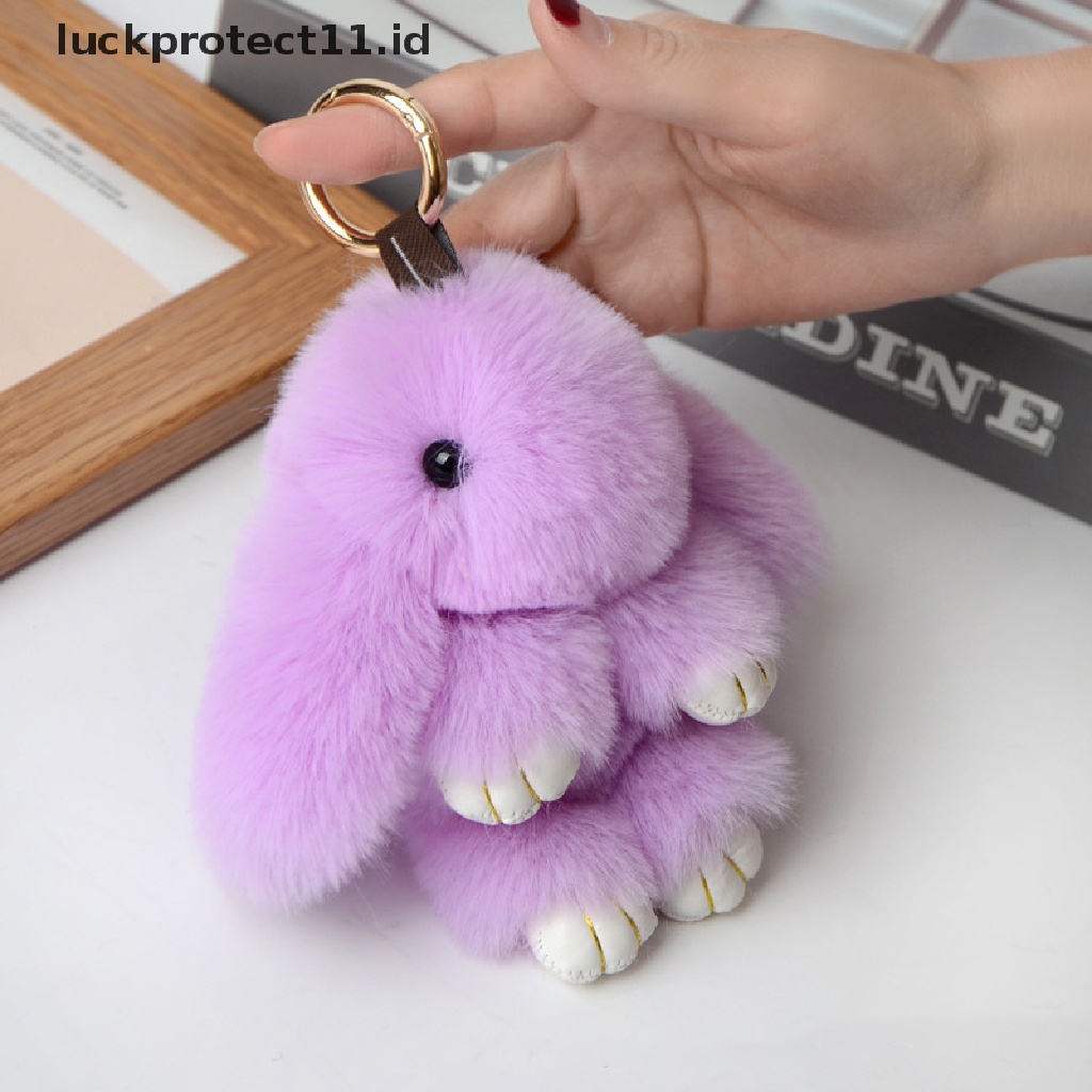 /Fashion Hot// Fashion// Rabbit Keychain Ring Fluffy Bulu Asli Pompon Bunny Trinket Key Chain Charm Gantungan Kunci Lucu Di Tas Liontin Kunci Mobil.