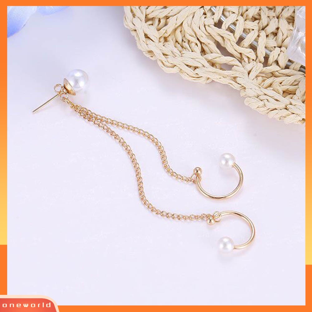 [WONE] 1/4pc Wanita Mutiara Imitasi Rantai Berlian Imitasi Ear Stud Cuff Clip On Earrings Jewelry