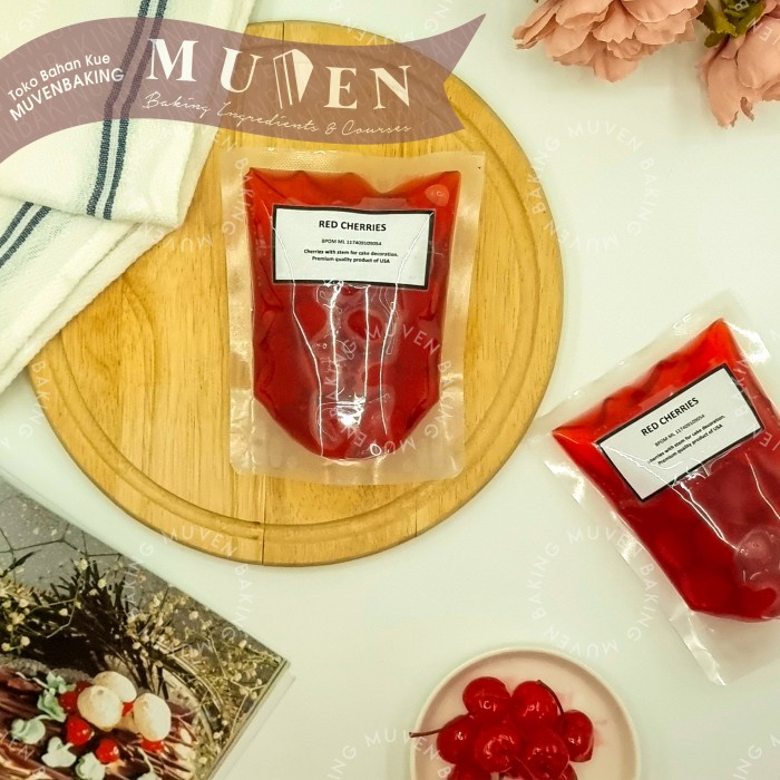 

CHERRY MERAH TANGKAI 285 Gr ( 25 BUAH ) / TOPPING CAKE MARASCHINO CERI