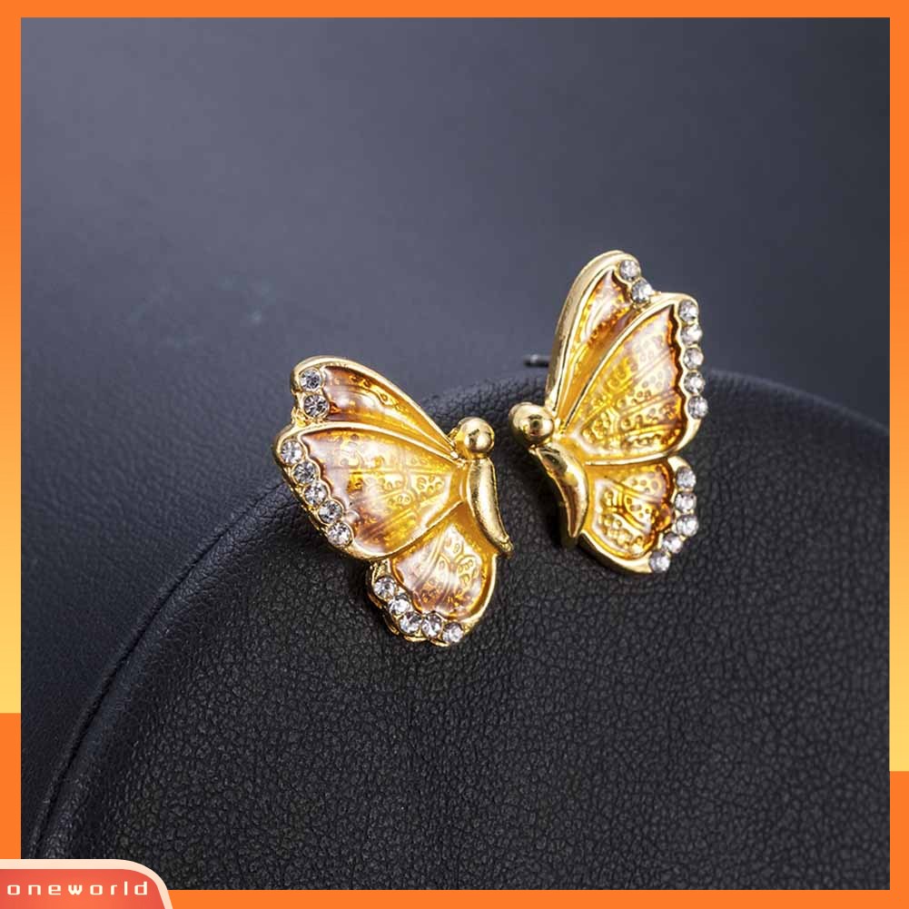 [WONE] Fashion Wanita Warna-Warni Kupu-Kupu Berlian Imitasi Enamel Pesona Stud Earrings Perhiasan