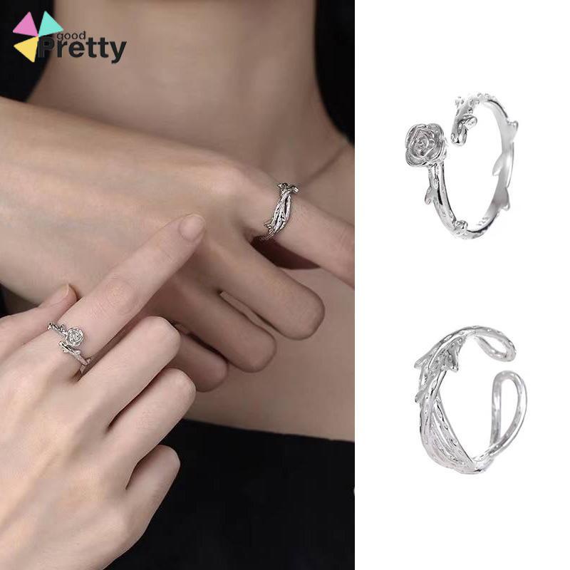 2Pcs/Set Cincin Wanita Mawar Korea Fashion Sederhana Adjustable Cincin Perhiasan Fashion - PD