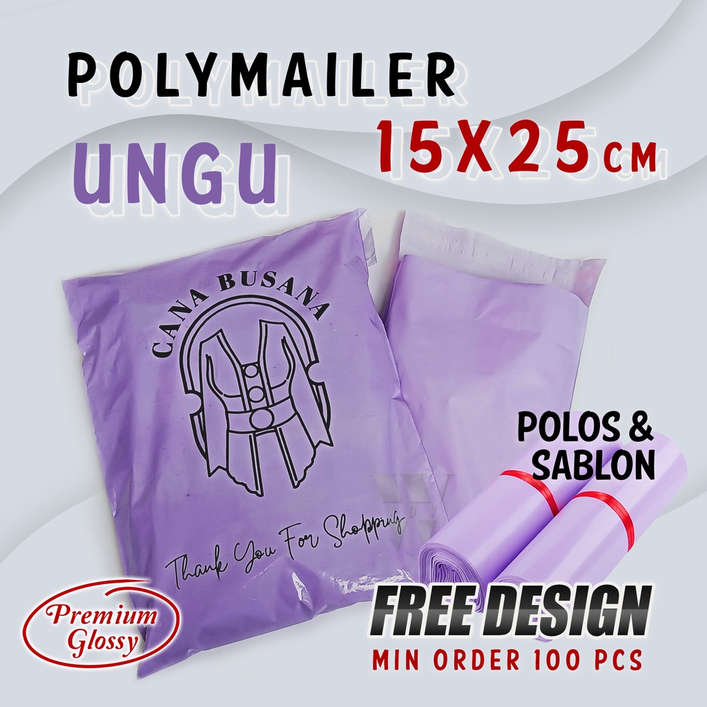 POLYMAILER UNGU 15X25 CUSTOM PLASTIK PACKING KANTONG PAKET KECIL TEBAL KUAT GLOSSY MURAH PREMIUM