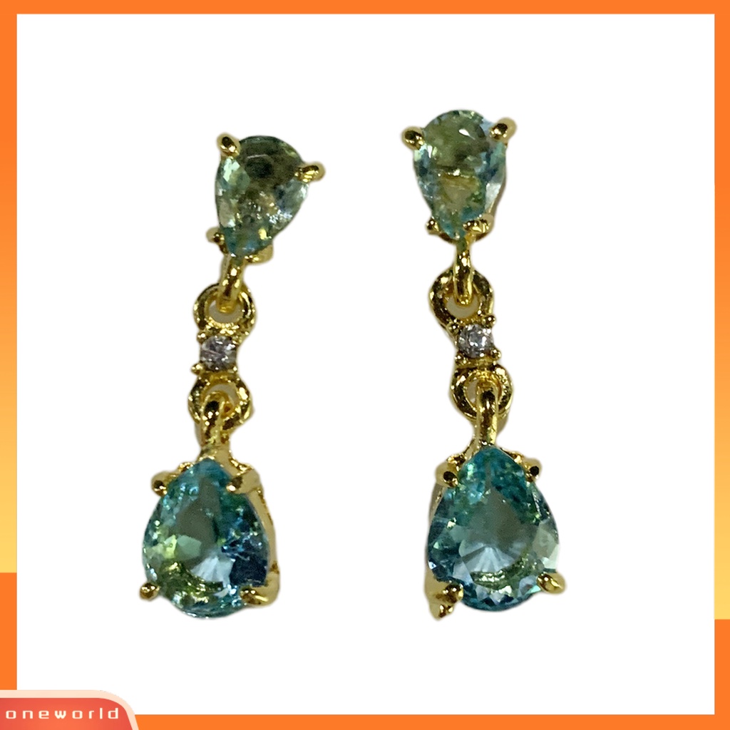 [WONE] Elegan Wanita Faux Gemstone Waterdrop Anting Pengantin Pernikahan Pertunangan Perhiasan