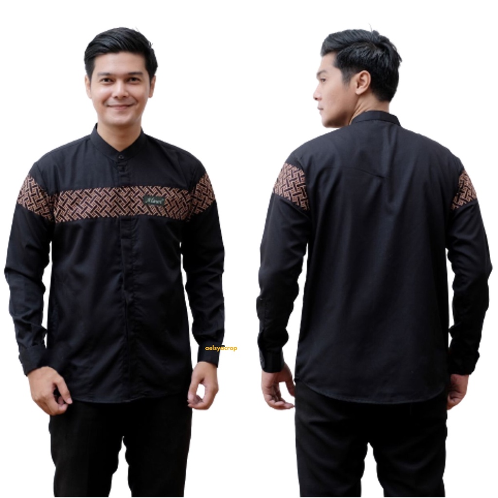 Baju Koko Pria Lengan Panjang Motif Kobata Kombinasi Batik - Baju Koko Pria Dewasa