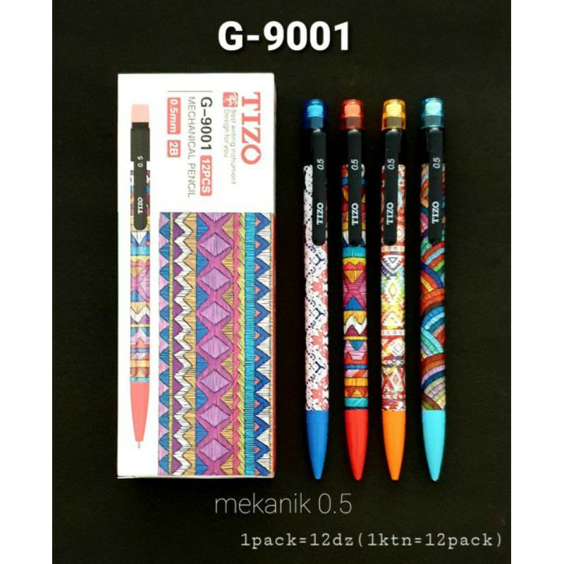 

Pensil Mekanik Murah 1 pak / Pencil Mechanic TIZO G-9001 0.5 mm / Pensil Kekinian Motif Batik