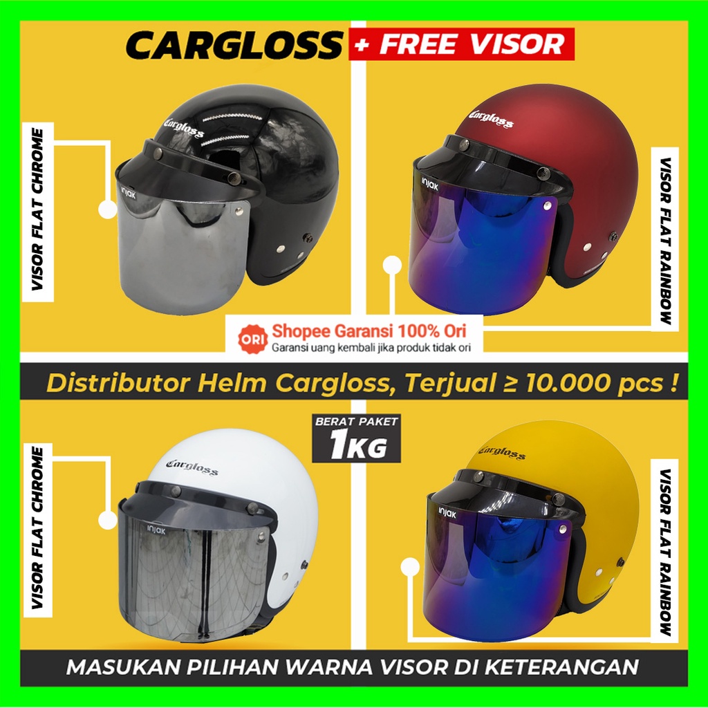 Helm Cargloss Retro + Kaca Injak Chrome (Helm Retro/Klasik/Classic/Vespa/Bogo)