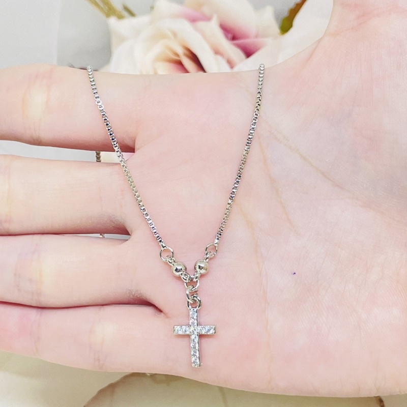 Kalung liontin salib permata silver anak xuping