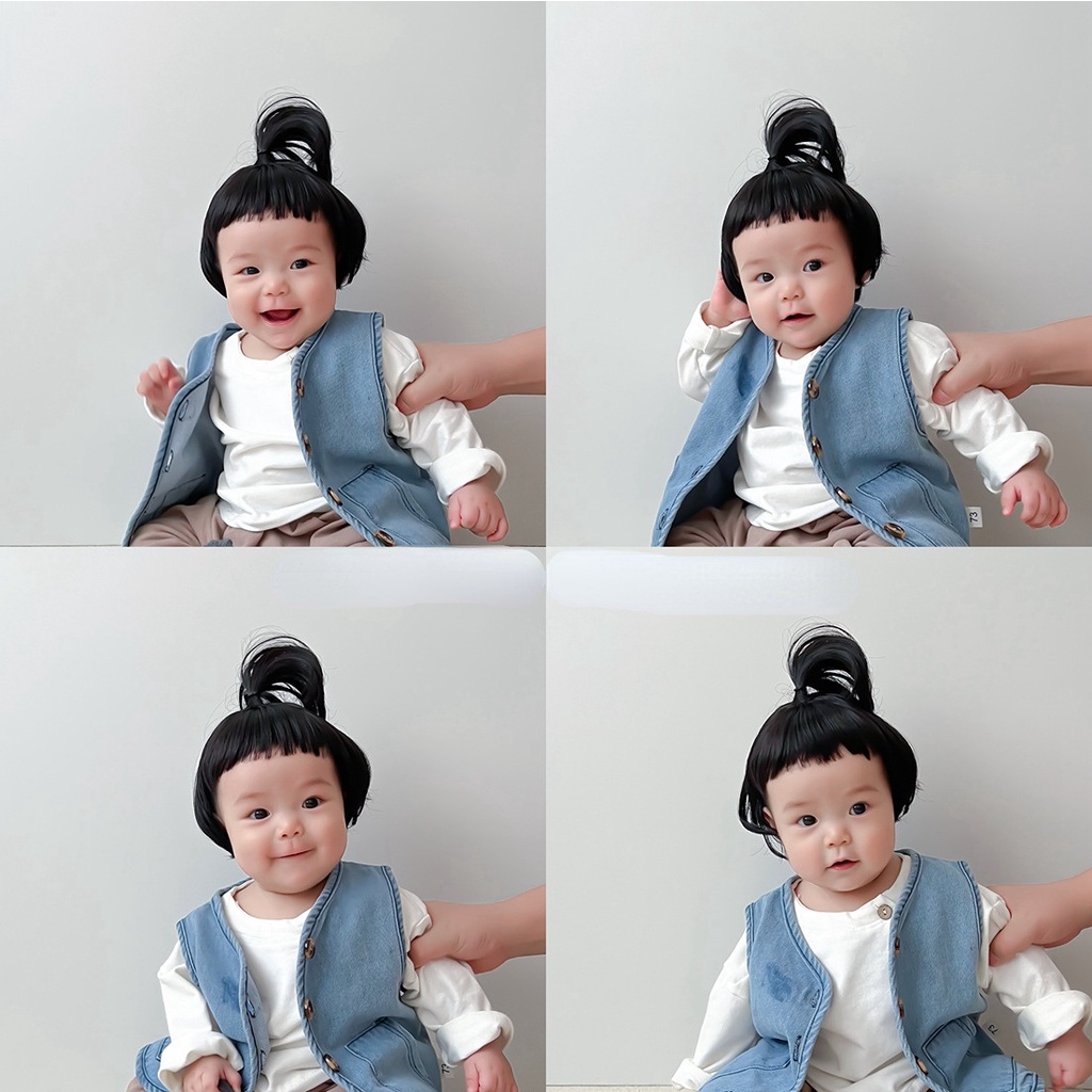 Versi Korea Aksesoris Rambut Foto Bayi Ratus Hari Fotografi Hiasan Kepala Bayi Anak Bayi Lucu Wig Set Anak Wig